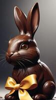 AI generated Photo Of A Closeup Of A Chocolate Easter Bunny With A Ribbon. AI Generated