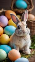 AI generated Photo Of Happy Easter Background With Easter Bunny Eggs. AI Generated