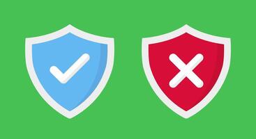 Shield with checkmark and x cross icon vector. Safety and danger illustration vector