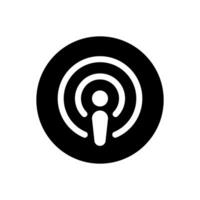 Podcast icon vector on black circle. Podcasting sign symbol
