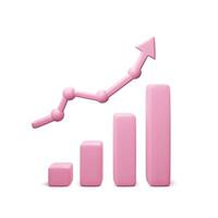 Concept banner chart data analics. 3d business graph in pink color. Growth progress pink arrow. Vector illustration