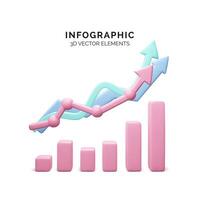 3d infographics element. Realistic arrows and chart render. Business growth strategy concept. Vector illustration