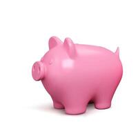 3D realistic piggy bank. Pink pig isolated on white background. Piggy bank concept of money deposit and investment. Vector illustration