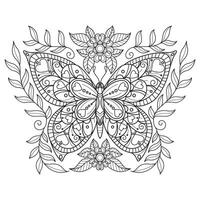 Butterfly  and blooming flower hand drawn for adult coloring book vector