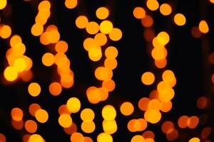 Blurred christmas background and bokeh defocus yellow light. Color fortuna gold. photo