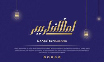 Purple islamic background design with arabic calligraphy for ramadan kareem campaign. arabic text mean is ramadan kareem. Ramadan background in purple and gold design vector