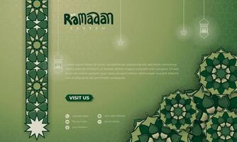 Islamic background with lantern and star in line art design and green hand drawn of mandala for ramadan kareem campaign. Ramadan background in green ornamental design. vector