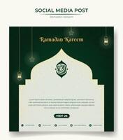 Square banner with islamic background in green design with sparkle for ramadan kareem. arabic text mean is ramadan kareem. vector