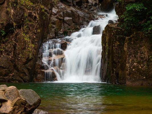 Waterfalls amidst the rocks and trees are beautiful and refreshing.Pliw waterfall Chanthaburi Thailand,