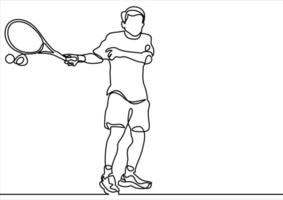 juego de tenis jugador- continuo línea dibujo vector