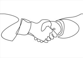 Handshake continuous line vector drawing. Business agreement vector concept