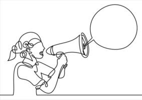 Businesswoman speaking with megaphone, announcement, warning, note, notification, promotion, advertisement, communication concept vector