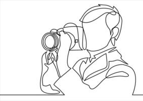 continuous line drawing of photographer making pictures vector