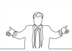 business man or leader raising his hands up celebrating career success and work progress- continuous line drawing vector