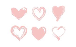 Heart shape illustrations made with brush stroke. Vector collection of hand drawn grunge Valentine hearts. Isolated on white background.