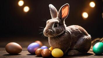 AI generated Photo Of Easter Bunny With Chocolate Eggs In A Mysterious Est. AI Generated