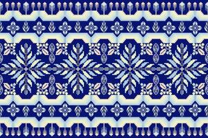 Floral pixel art pattern on white background.geometric ethnic oriental embroidery vector illustration.pixel style,abstract background,cross stitch.design for texture,fabric,cloth,scarf, table runner.
