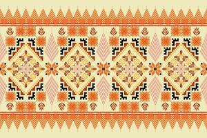 Floral pixel art pattern on white background.geometric ethnic oriental embroidery vector illustration.pixel style,abstract background,cross stitch.design for texture,fabric,cloth,scarf, table runner.