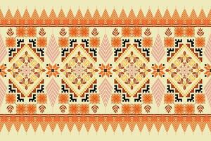 Floral pixel art pattern on white background.geometric ethnic oriental embroidery vector illustration.pixel style,abstract background,cross stitch.design for texture,fabric,cloth,scarf, table runner.