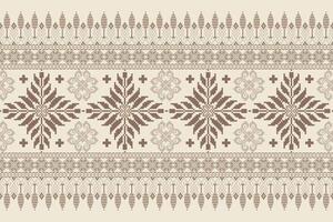 Floral Cross Stitch Embroidery background.geometric ethnic oriental seamless pattern traditional.Aztec style abstract vector.design for texture,fabric,clothing,wrapping,decoration,carpet. vector