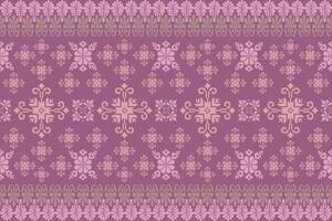 Floral pixel art pattern on white background.geometric ethnic oriental embroidery vector illustration.pixel style,abstract background,cross stitch.design for texture,fabric,cloth,scarf, table runner.