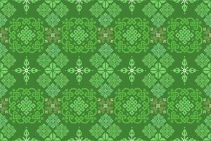 Floral pixel art pattern on white background.geometric ethnic oriental embroidery vector illustration.pixel style,abstract background,cross stitch.design for texture,fabric,cloth,scarf, table runner.