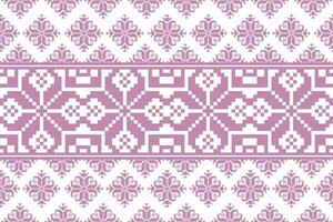 floral píxel Arte modelo en blanco fondo.geometrico étnico oriental bordado vector ilustración.pixel estilo, abstracto fondo, cruz puntada.diseño para Textura, tela, tela, bufanda, mesa corredor.
