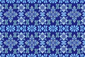 Floral pixel art pattern on white background.geometric ethnic oriental embroidery vector illustration.pixel style,abstract background,cross stitch.design for texture,fabric,cloth,scarf, table runner.