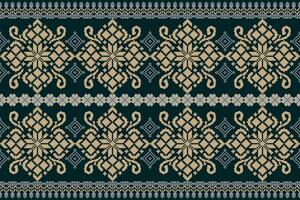 Floral pixel art pattern on white background.geometric ethnic oriental embroidery vector illustration.pixel style,abstract background,cross stitch.design for texture,fabric,cloth,scarf, table runner.