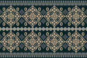 Floral pixel art pattern on white background.geometric ethnic oriental embroidery vector illustration.pixel style,abstract background,cross stitch.design for texture,fabric,cloth,scarf, table runner.