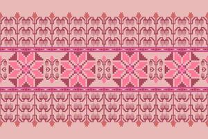 Floral pixel art pattern on white background.geometric ethnic oriental embroidery vector illustration.pixel style,abstract background,cross stitch.design for texture,fabric,cloth,scarf, table runner.