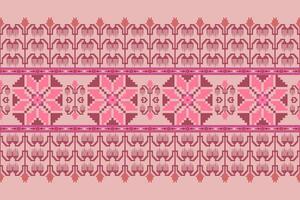 Floral pixel art pattern on white background.geometric ethnic oriental embroidery vector illustration.pixel style,abstract background,cross stitch.design for texture,fabric,cloth,scarf, table runner.