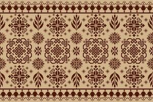 Floral pixel art pattern on white background.geometric ethnic oriental embroidery vector illustration.pixel style,abstract background,cross stitch.design for texture,fabric,cloth,scarf, table runner.