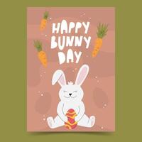 Happy Bunny Day handwritten lettering concept. Festive poster design with rabbit animal personage. Spring holiday flyer and banner template design. Easter character hand drawn flat vector illustration