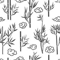 Hand drawn bamboo and japanese clouds seamless pattern. Simple monochrome design vector