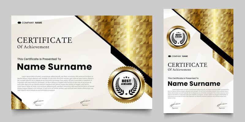 award certificate with a luxurious gold geometric mosaic background. graduation design elements, best employees and others
