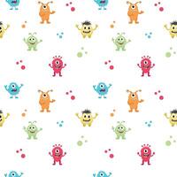 Seamless pattern with colorful monsters on a white background. Pattern for children's clothing, covers for notebooks and more. Vector illustration