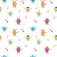 Seamless pattern with colorful monsters on a white background. Pattern for children's clothing, covers for notebooks and more. Vector illustration