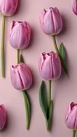 AI generated Photo Of Sweet Pink Tulip Flower Minimal And Simple Seamless Pattern. AI Generated