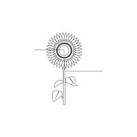 Sunflower in a continuous one line style hand drawn outline of flower isolated on white background vector