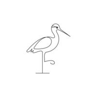 Vector heron bird continuous line art illustration on white background and minimalist