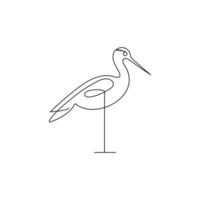 Vector heron bird continuous line art illustration on white background and minimalist