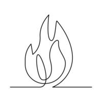 Vector Continuous single line drawing of fire on white background illustration and minimal