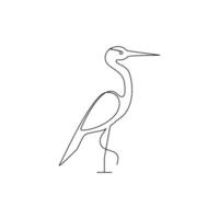 Vector heron bird continuous line art illustration on white background and minimalist