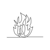 Vector Continuous single line drawing of fire on white background illustration and minimal