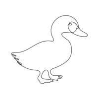 Vector duck one continuous line drawing isolated on white background minimal