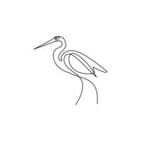 Vector heron bird continuous line art illustration on white background and minimalist