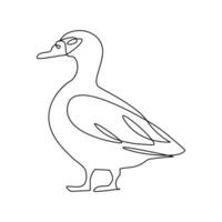 Vector duck one continuous line drawing isolated on white background minimal