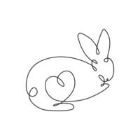 Vector bunny continuous single line art drawing editable stroke illustration and minimalist