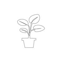 Growth tree continuous line vector image on white background concept of nursery business.